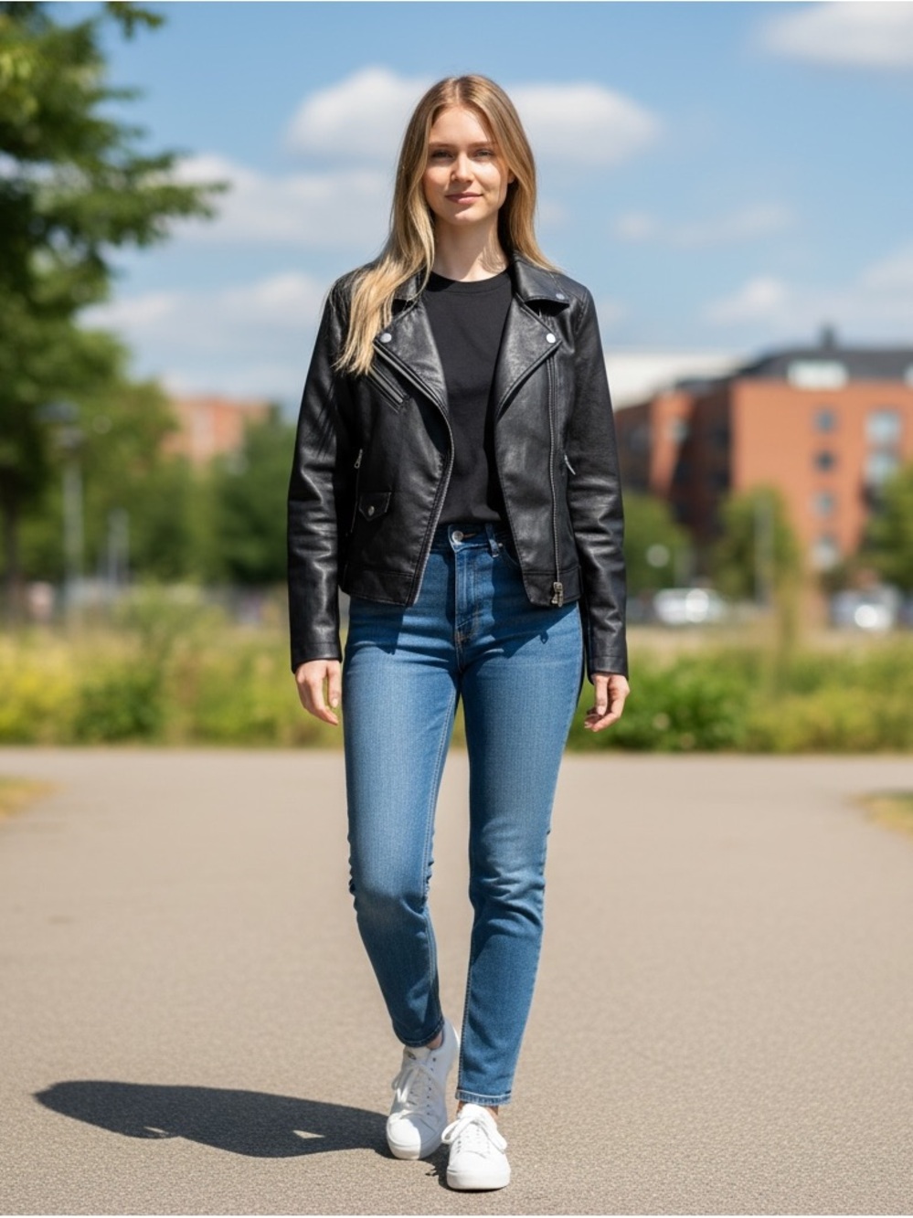 Love Tree Black Faux Leather Moto Jacket with Zip Details